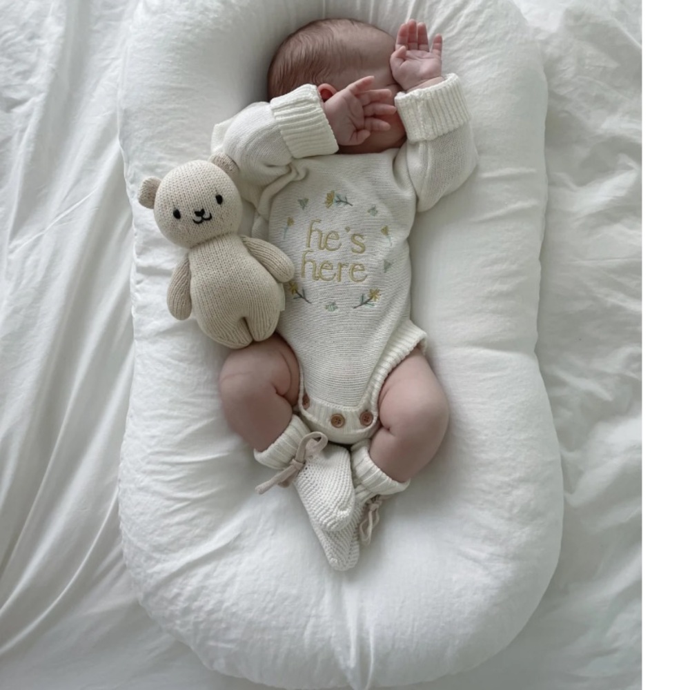 Organic Cotton Baby Boy Announcement Sweater with Embroidery